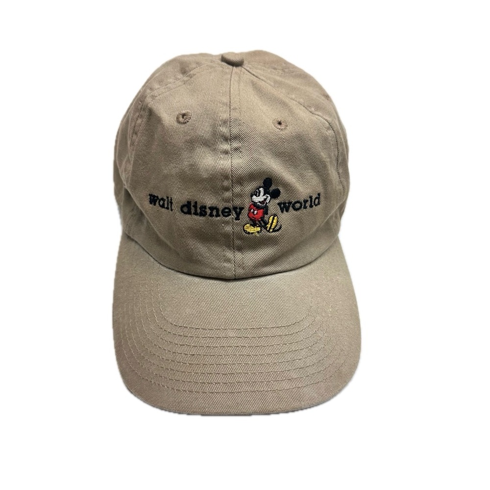 Vintage Walt Disney World Mickey Mouse Embroidered Khaki Baseball Cap Adjustable